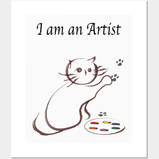 Cute Artist Cat Posters and Art